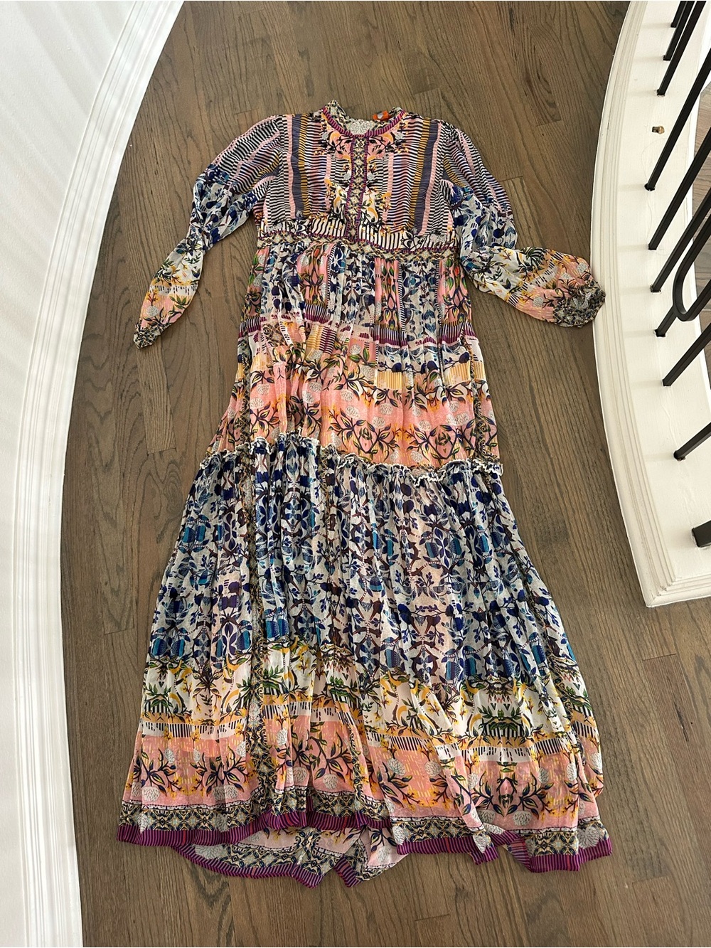 Floral Patchwork Tiered Maxi Dress in Multi-Color
